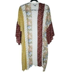 Gigio Womens Open Long Kimono Duster Sheer Lace Floral Sz S Boho Cottagecore